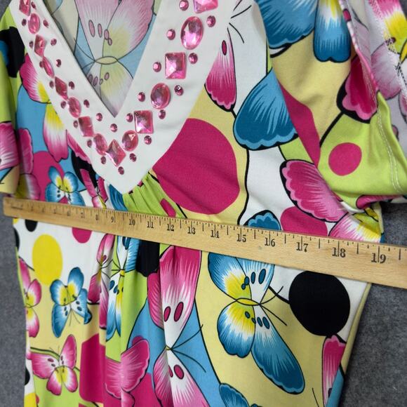 Butterfly Tunic Top Embellished Women M Flutter Sleeve Slinky Knit Whimsy Fairy - Picture 8 of 11